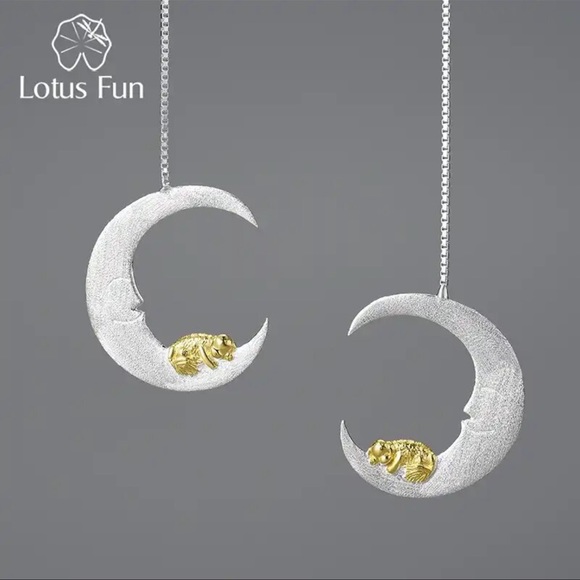 Artisan Handmade 925 Silver Dangle Moon Earrings - Picture 7 of 8